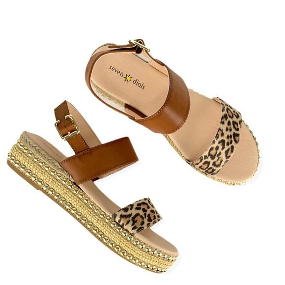Seven Dials BERENICE Women's Espadrilles Flatform Sandals Tan/Leopard Size 9.5 - Picture 7 of 11
